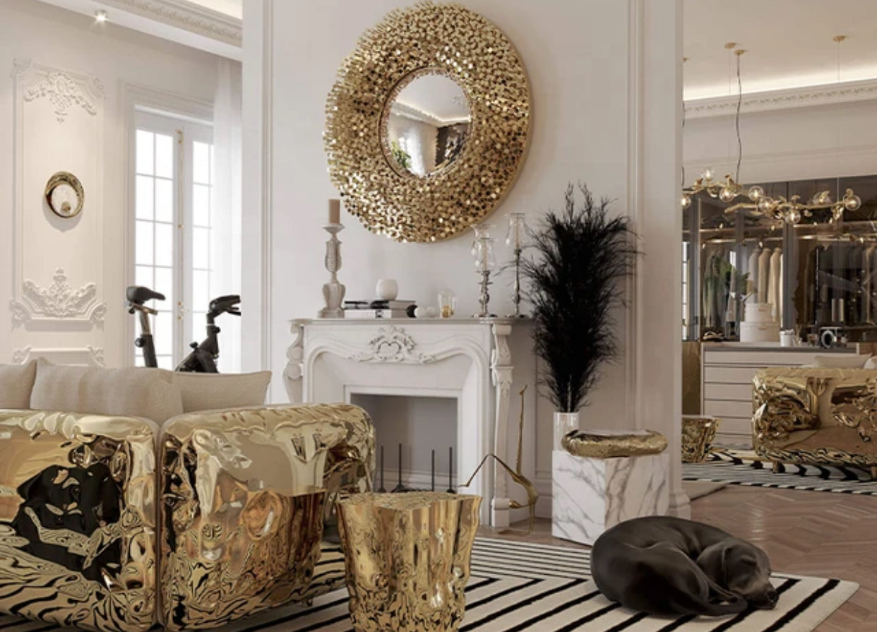 H.O.AK luxury leather upholstered manual hammered brass