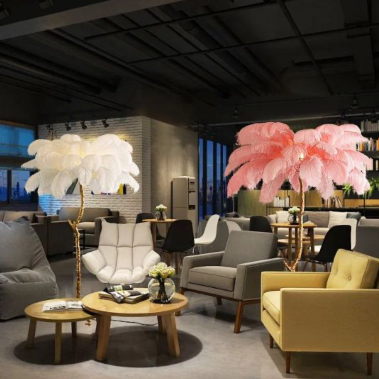Bird feather lamps
