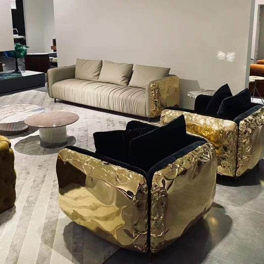 H.O.AK luxury leather upholstered manual hammered brass