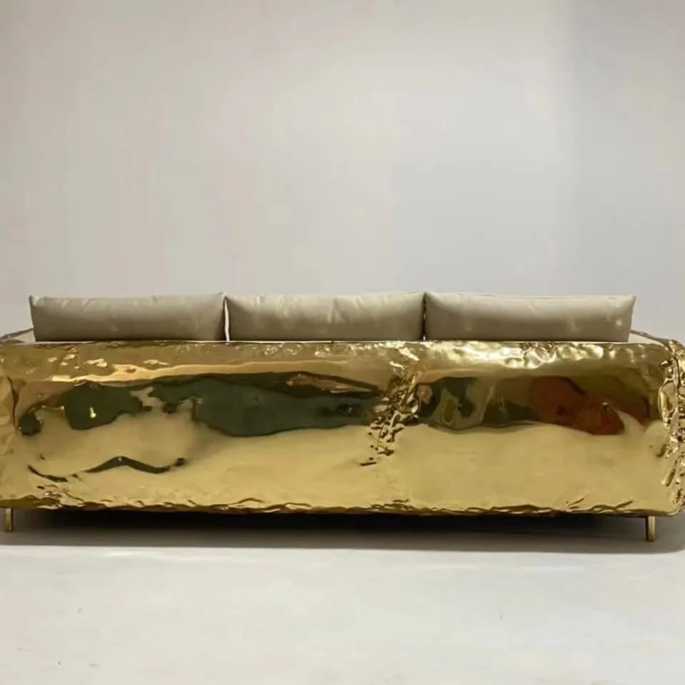 H.O.AK luxury leather upholstered manual hammered brass